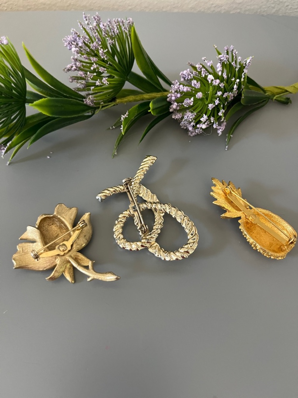 Gold & Silver Decorative Brooch Trio — Rose, Pineapple & Rope Knot - Picture 6 of 6